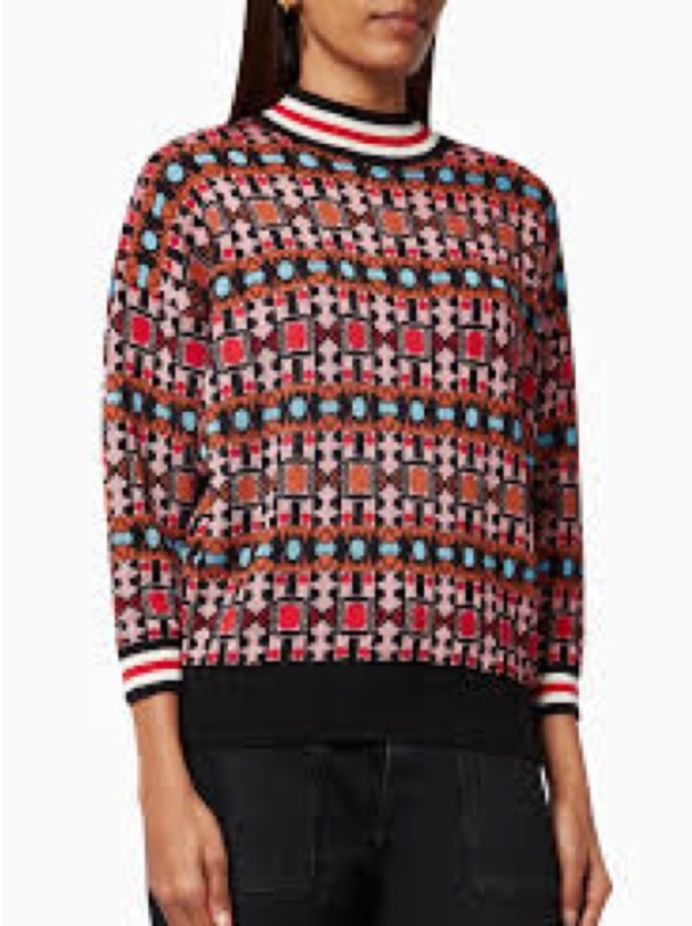 MARELLA Pink Black Orange Turquoise Patterned V-Neck Wrap Sweater